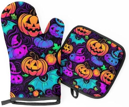 Aglebo Bat Pumpkins Oven Mitts and Pot Holders Set of 2