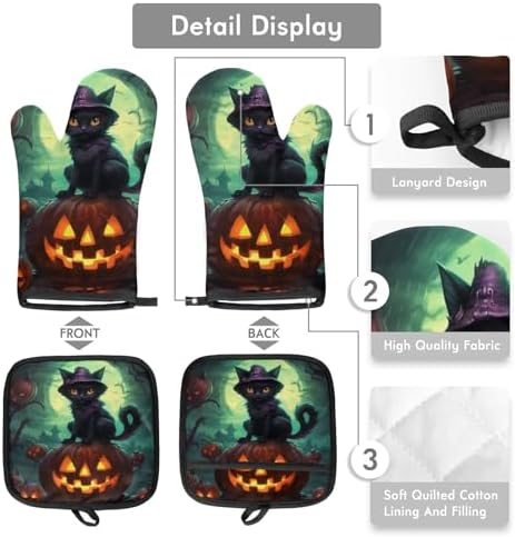 Aglebo Halloween Funny Pumpkin Oven Mitts and Pot Holders Set