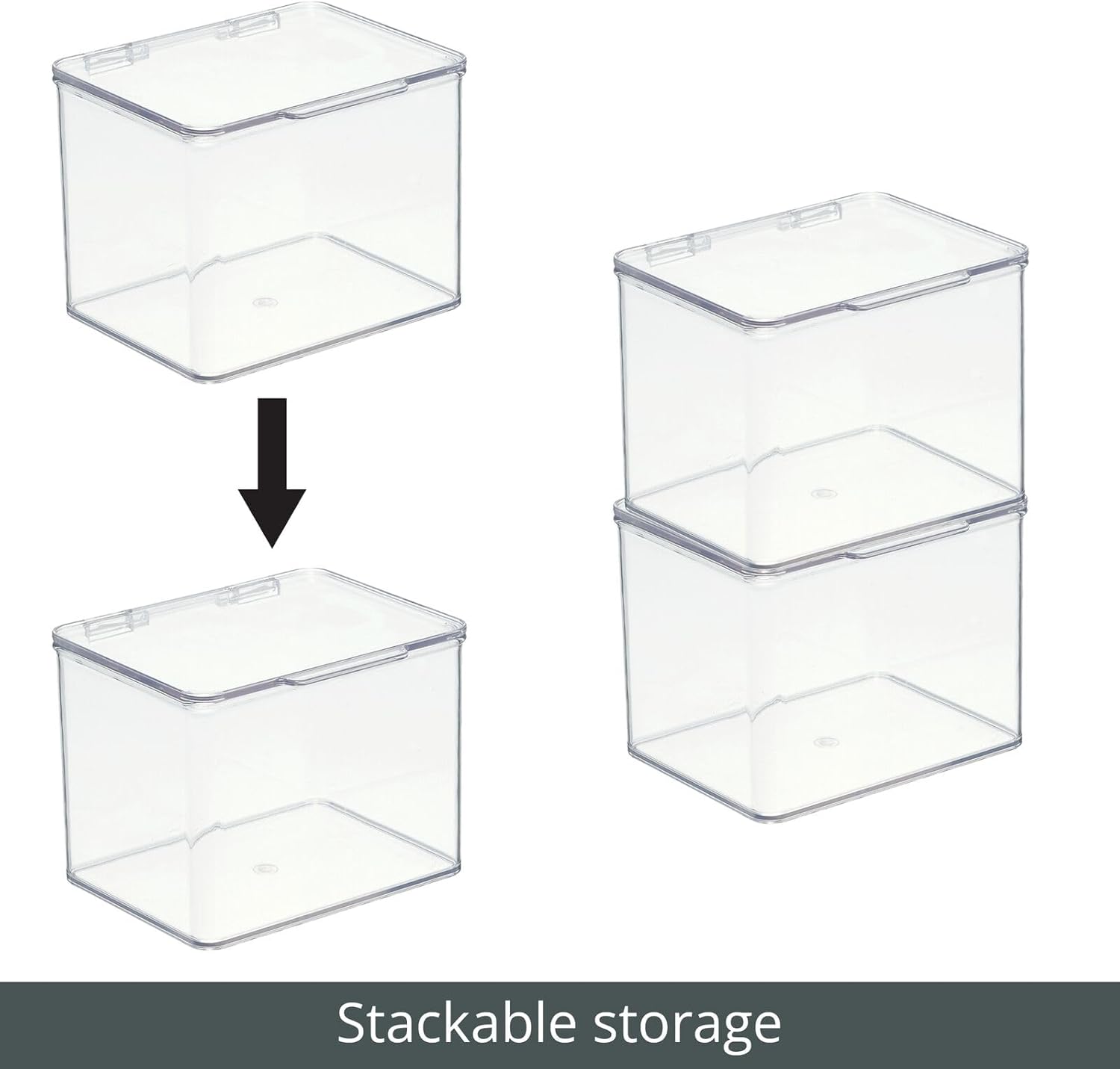 mDesign Clear Storage Boxes with Hinged Lid 8 Pack