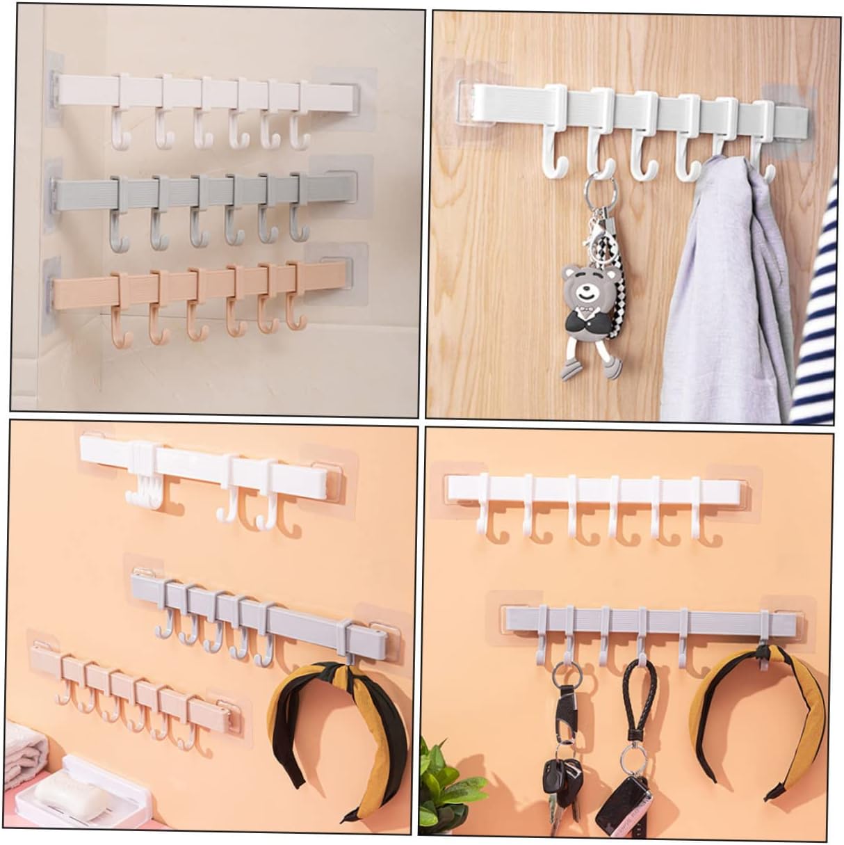 3Pcs Plastic Adhesive Hook Racks for Bathroom and Kitchen Storage