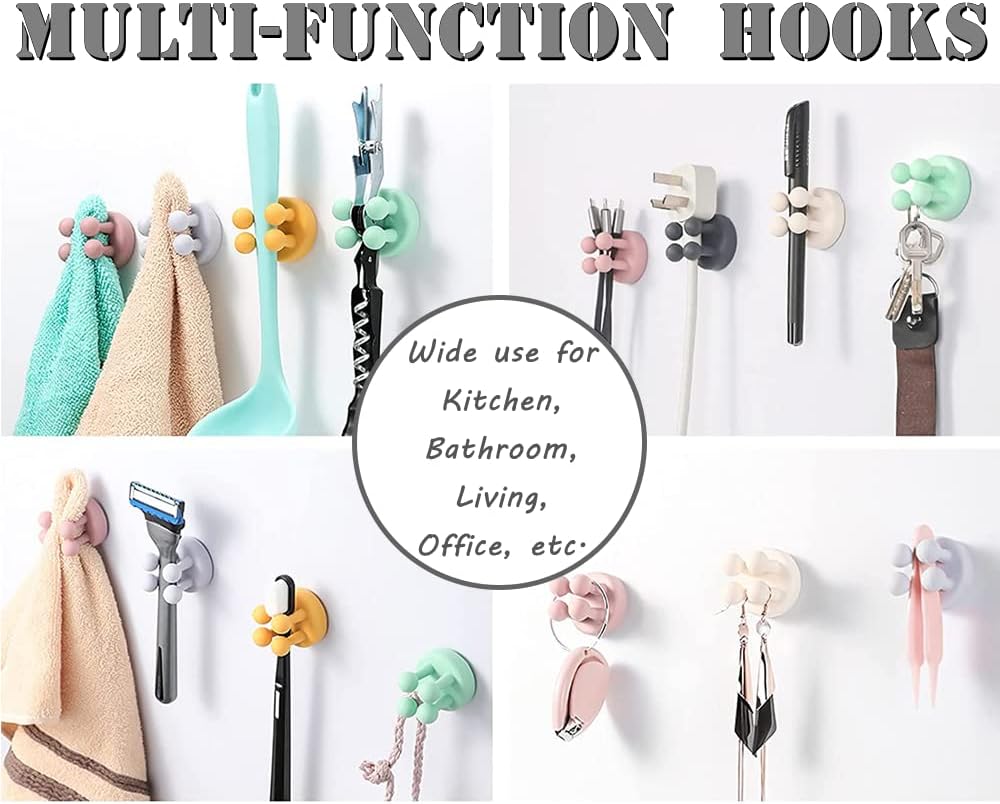 Defrko 6Pcs Silicone Wall Hooks - Multi-Function Organizer for Bathroom Kitchen Office