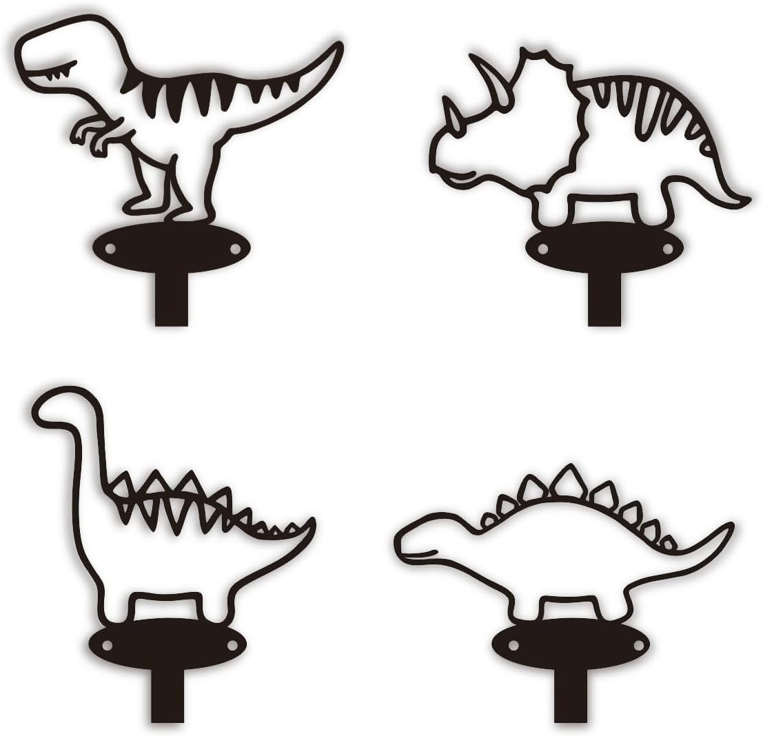 4 Piece Dinosaur Silhouette Coat Hooks Set Matte Black