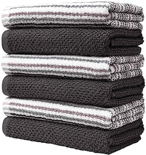 Bumble Towels - 6 Pack Kitchen Towels 16x26 Popcorn Stripe Gray