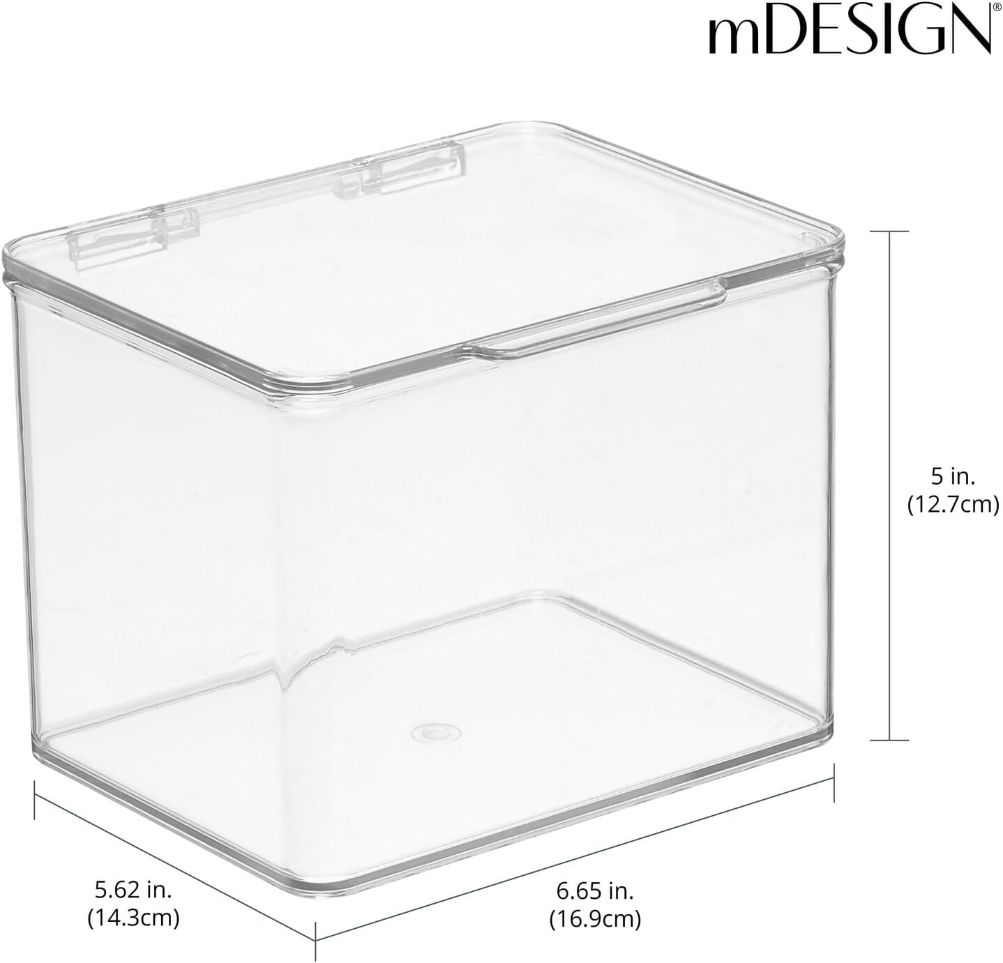 mDesign Clear Storage Boxes with Hinged Lid 8 Pack