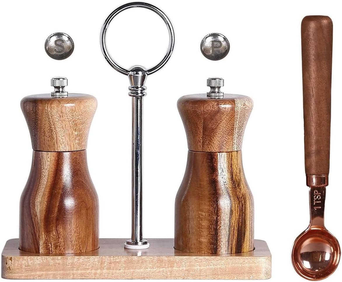 SEFAX 2-Piece Salt and Pepper Grinder Set with Storage and Spoon