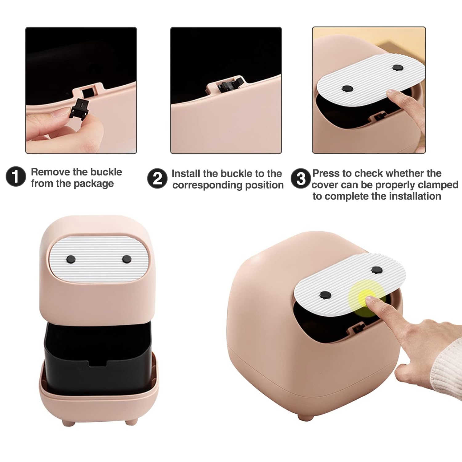 Mini Trash Can with Lid - Cute Ninja Design Pink