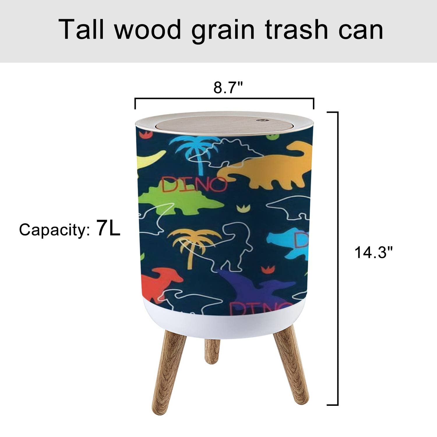 KCDCYCZEAL Small Trash Can with Dinosaur Lid 7L
