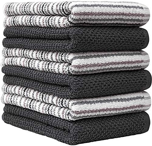 Bumble Towels - 6 Pack Kitchen Towels 16x26 Popcorn Stripe Gray