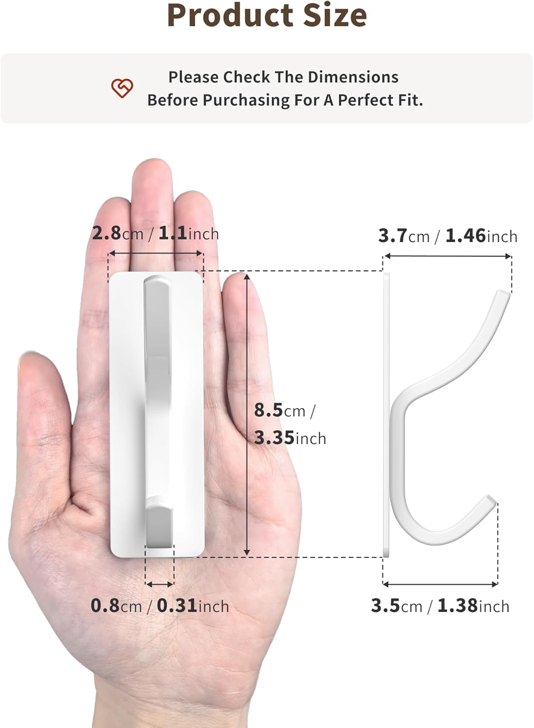 Matte White Curved Double Hooks - 4 Pack Self Adhesive Coating Hangers
