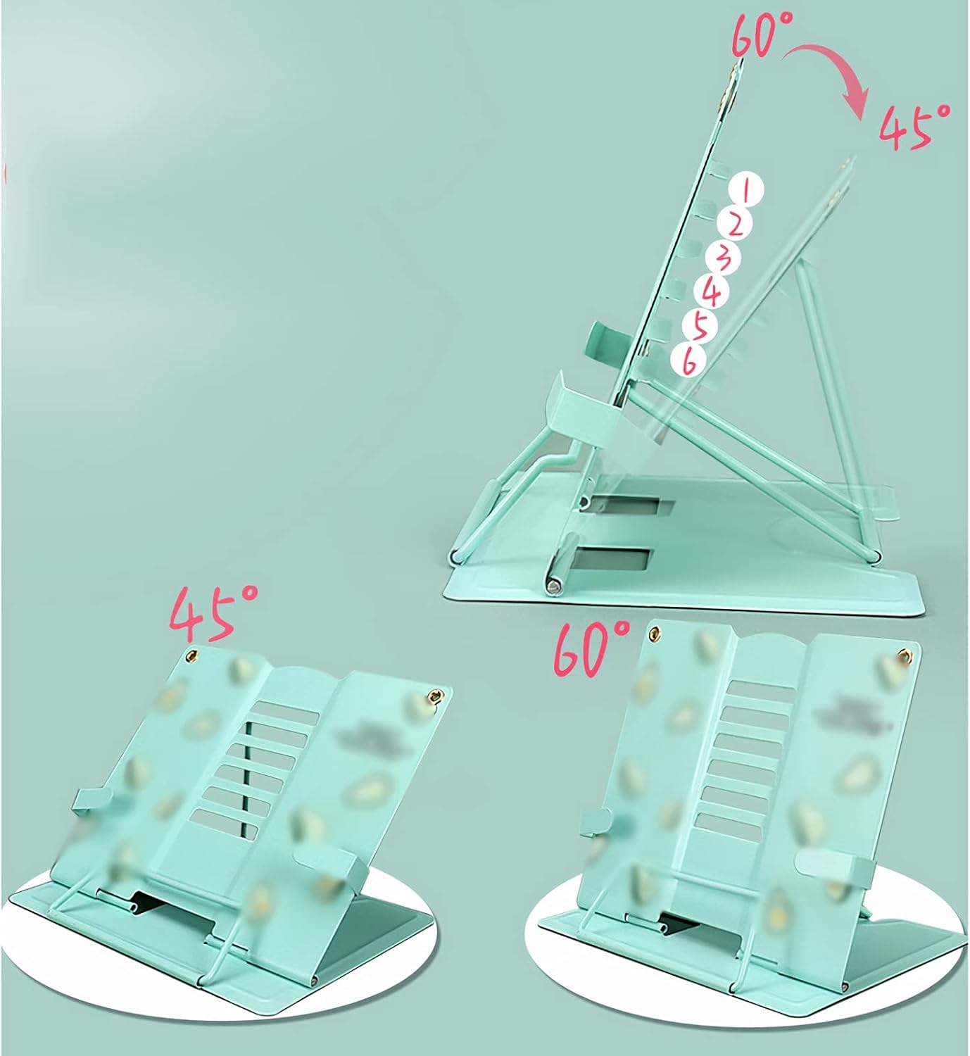 Adjustable Metal Cookbook Stand Holder with 6 Notches - Blue