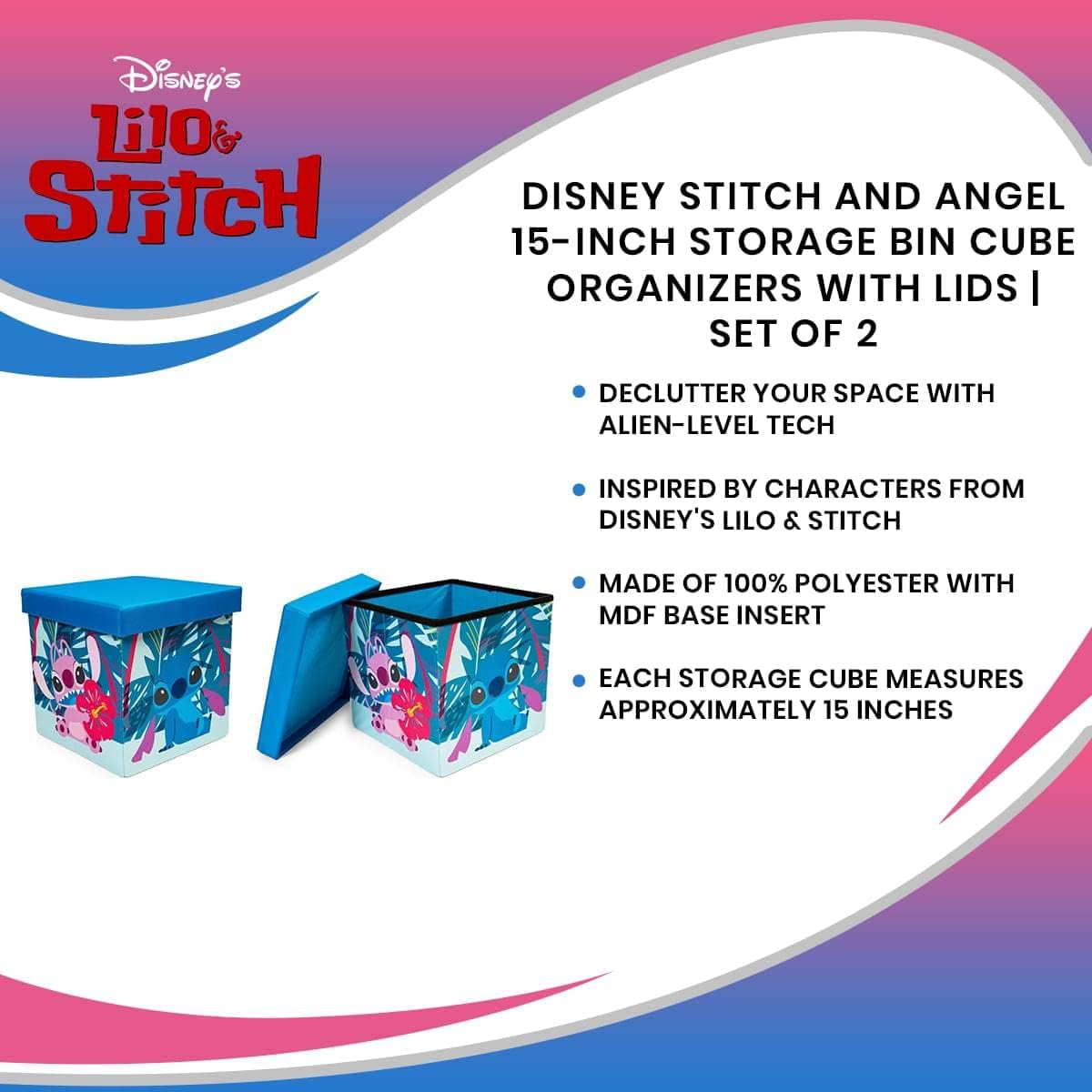 Disney Lilo Stitch Storage Bins Set of 2 with Lids