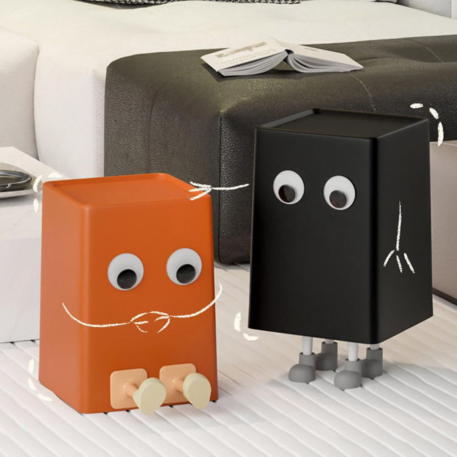 leasote Cartoon Trash Bin for Kids Bathroom Kitchen Office Orange L