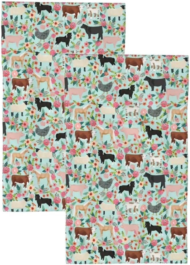 Begarm Kitchen Towels Set of 2 Farmhouse Animals Design 1
