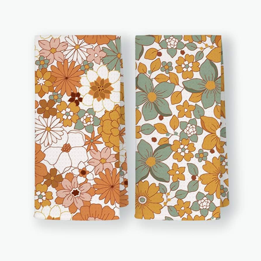 QODUNG Retro Floral Bath Towels Dishcloths Set of 2