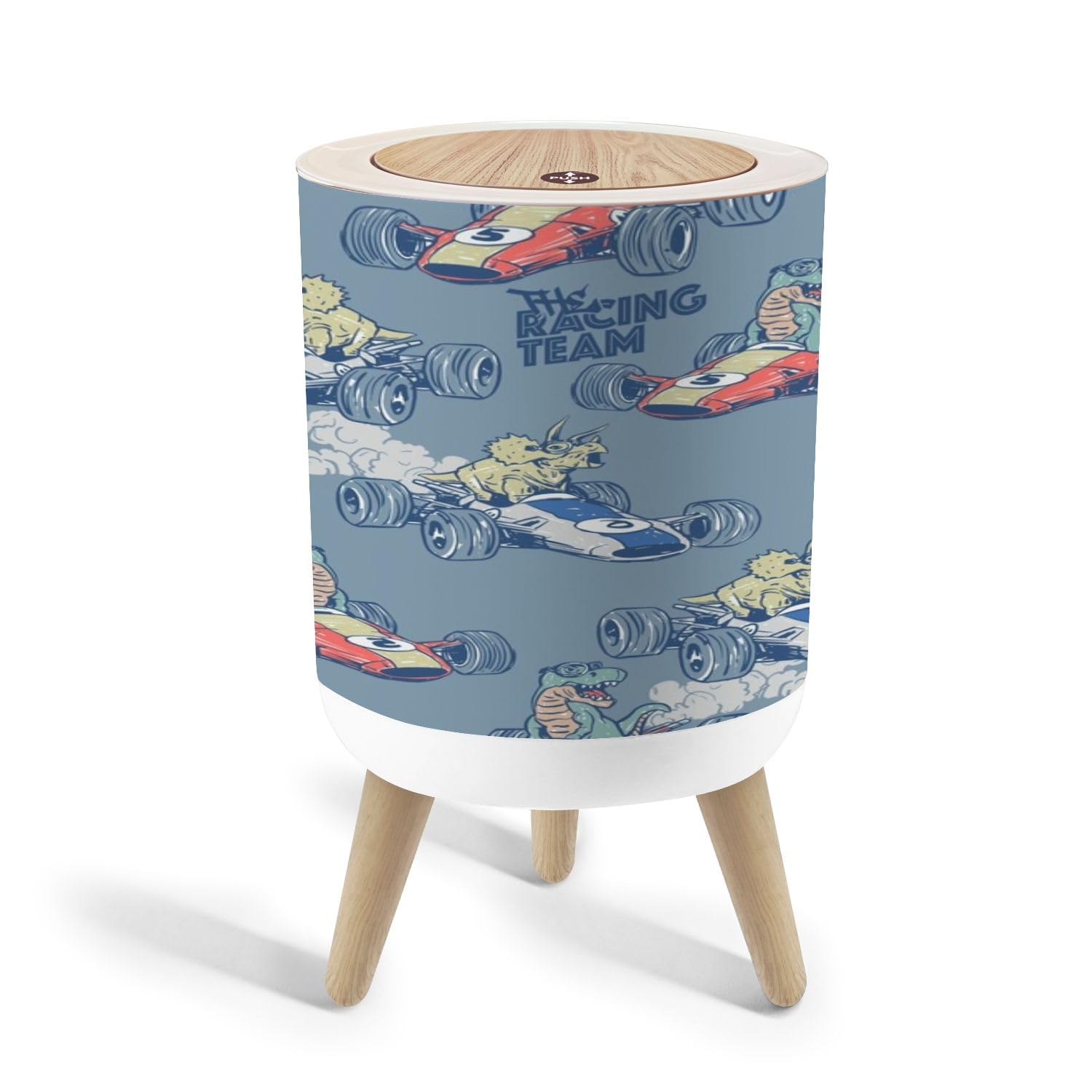 JCOOKLOFTS 18 Gallon Dinosaur Race Car Trash Can with Lid