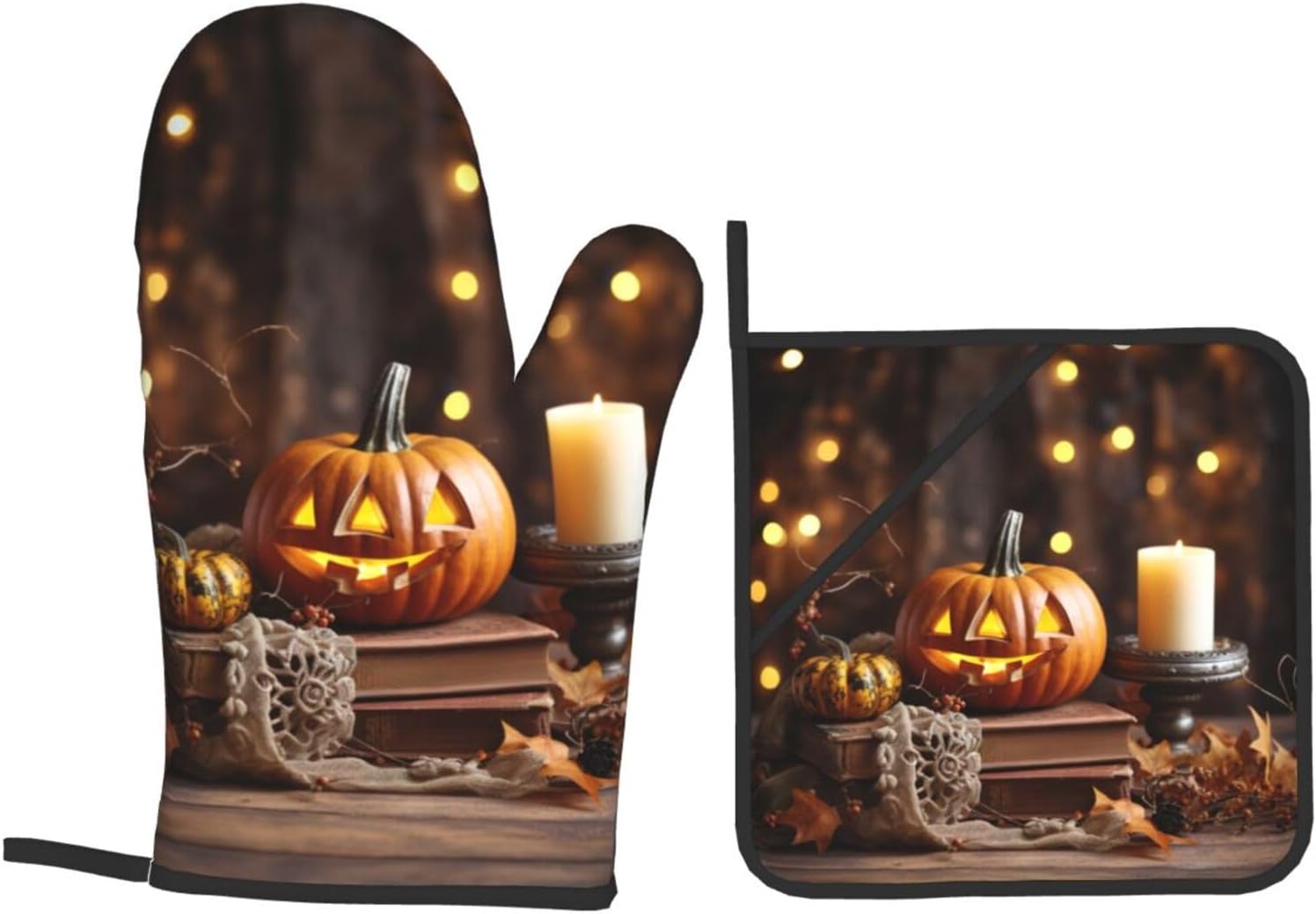 Halloween Pumpkin Print Oven Mitts 4pcs Set