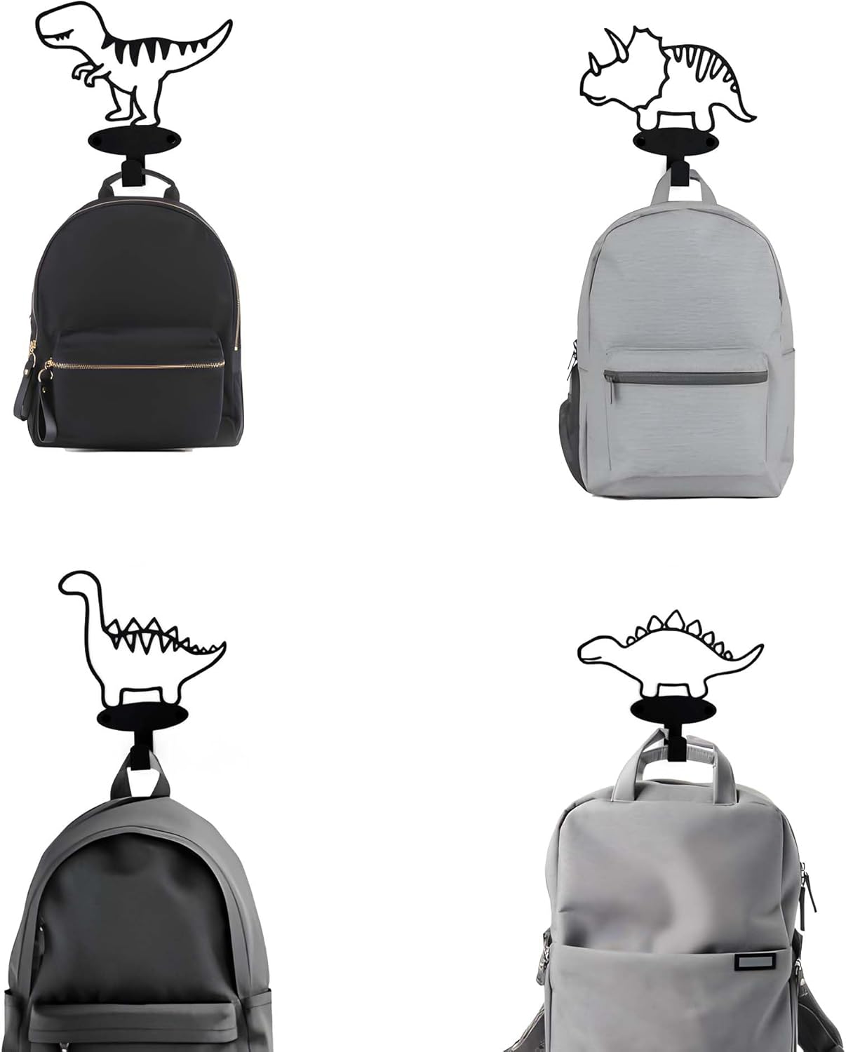 4 Piece Dinosaur Silhouette Coat Hooks Set Matte Black