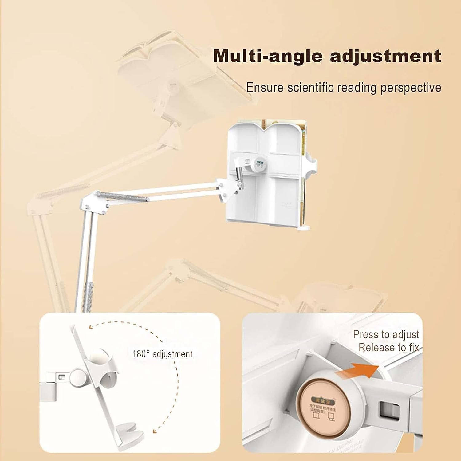 Adjustable Floor Book Stand 180 Rotatable Multifunctional for Kitchen Office Study