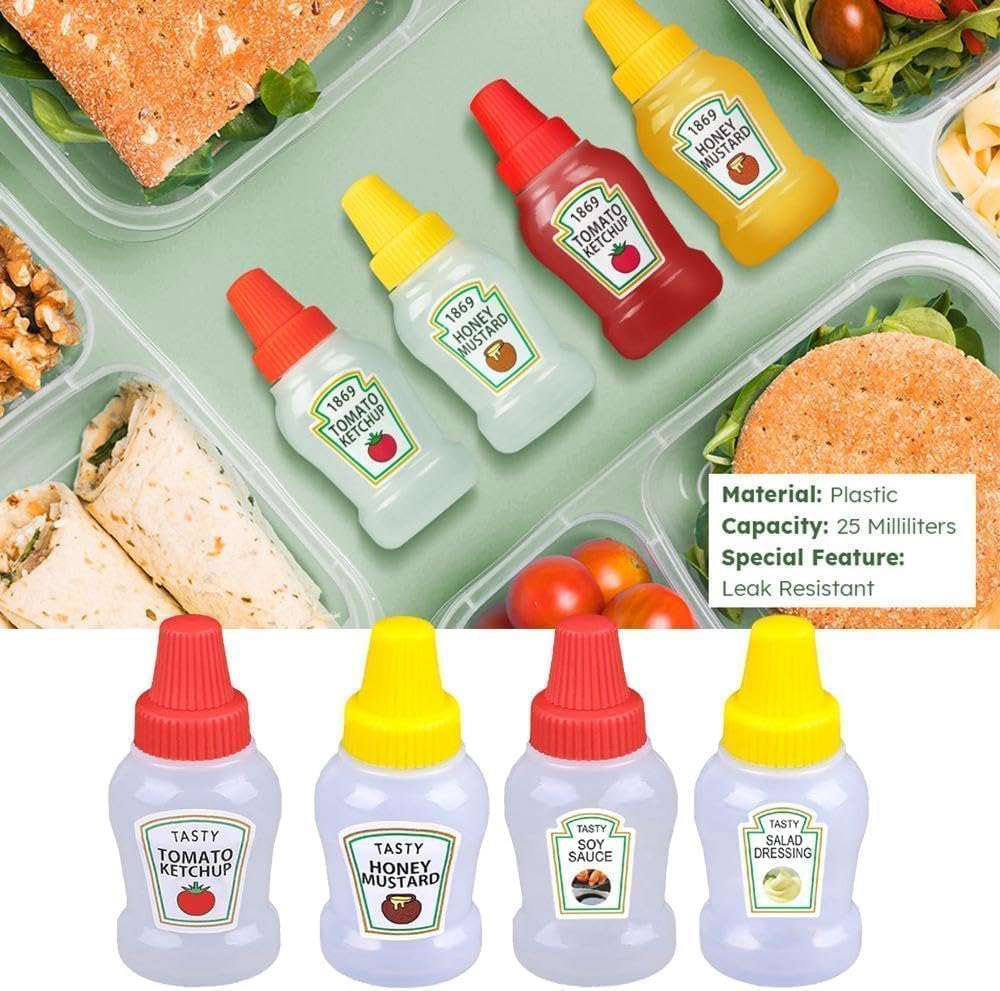 Sluswallow 4Pcs Mini Ketchup Bottles for Bento Box