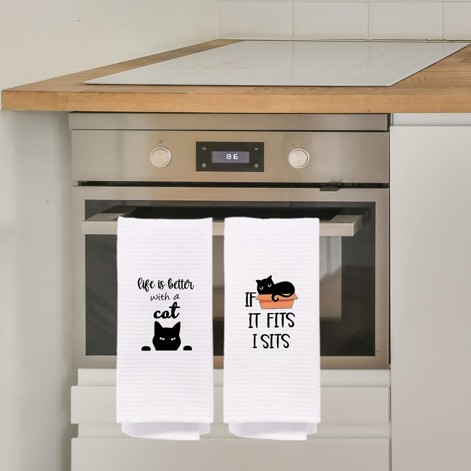 Funny Black Peeking Cat Dish Towels Set of 4