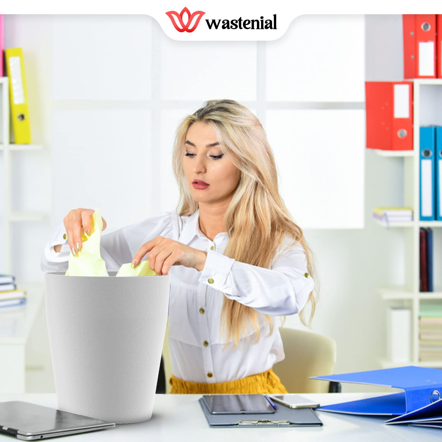 Wastenial 2pcs Matte White 1-Gallon Trash Can