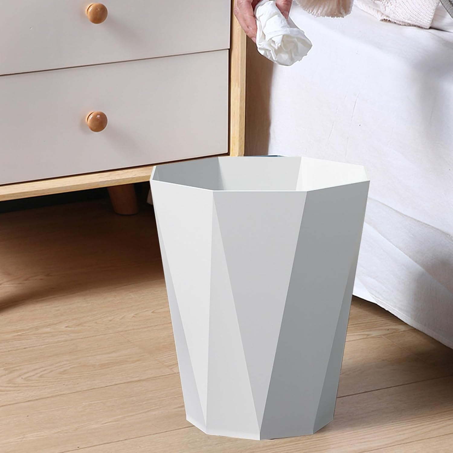 Compact Plastic Trash Can with Press Ring for Small Spaces