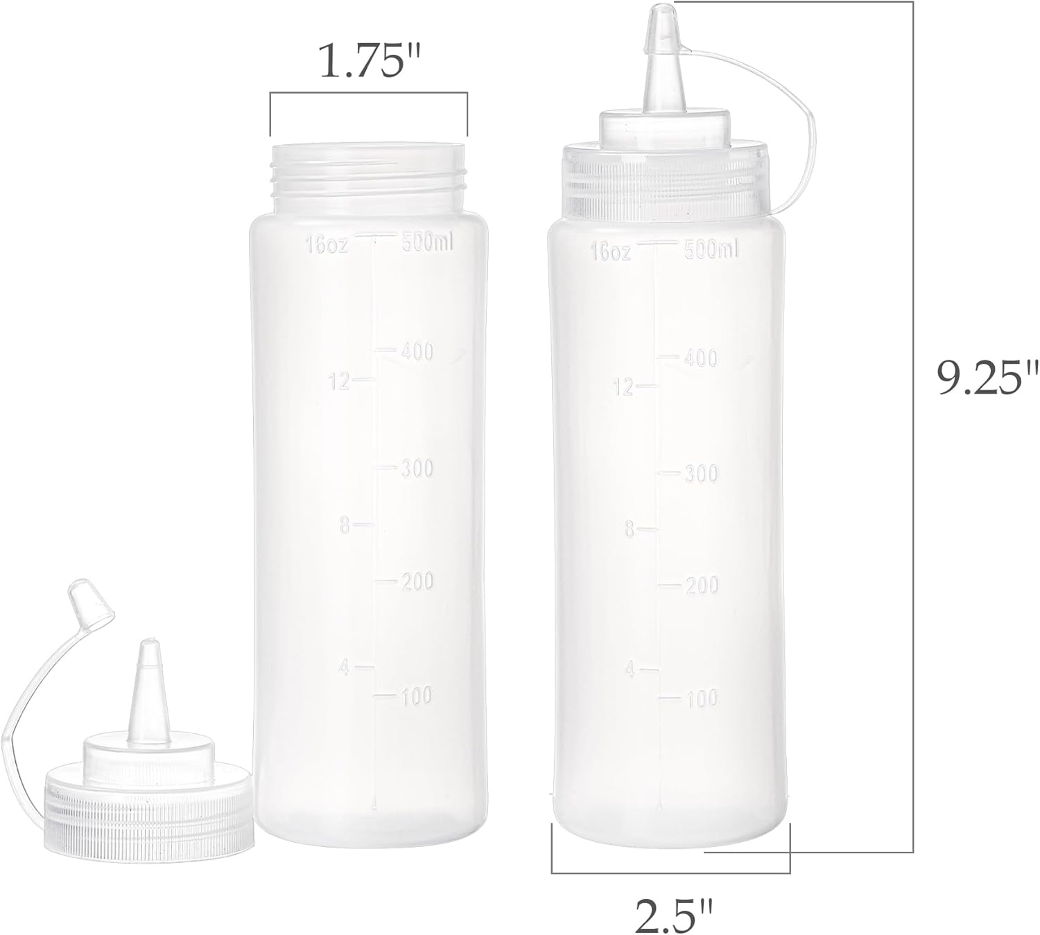 Kingrol 12 Pk Plastic Squeeze Bottles 16 oz