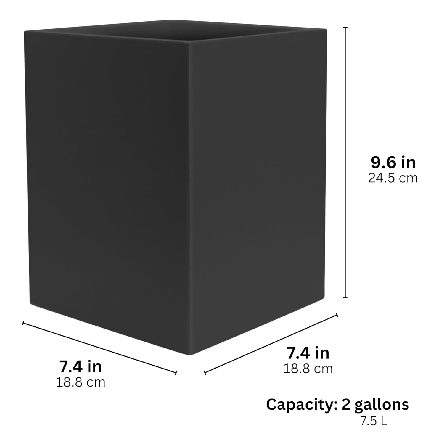 Matte Black Square Trash Can 2 Gallons 75L