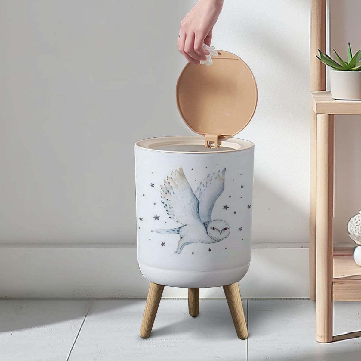 Cute Baby Owl Trash Can with Lid 7L 1