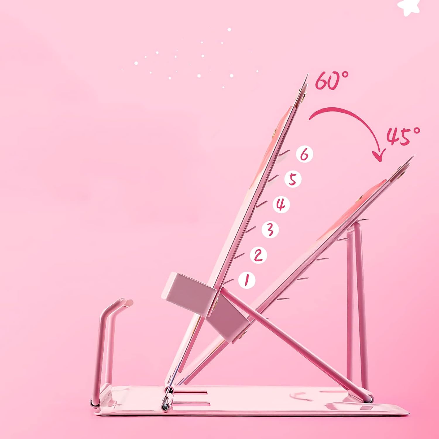 Adjustable Metal Book Stand with Page Clip for Kitchen and Office Blue
