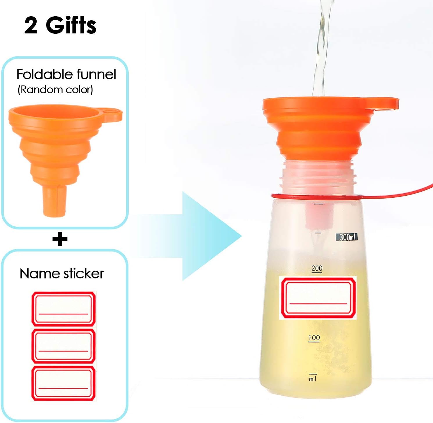 Ondiomn 300ml Clear Squeeze Bottles for Condiments and Baking