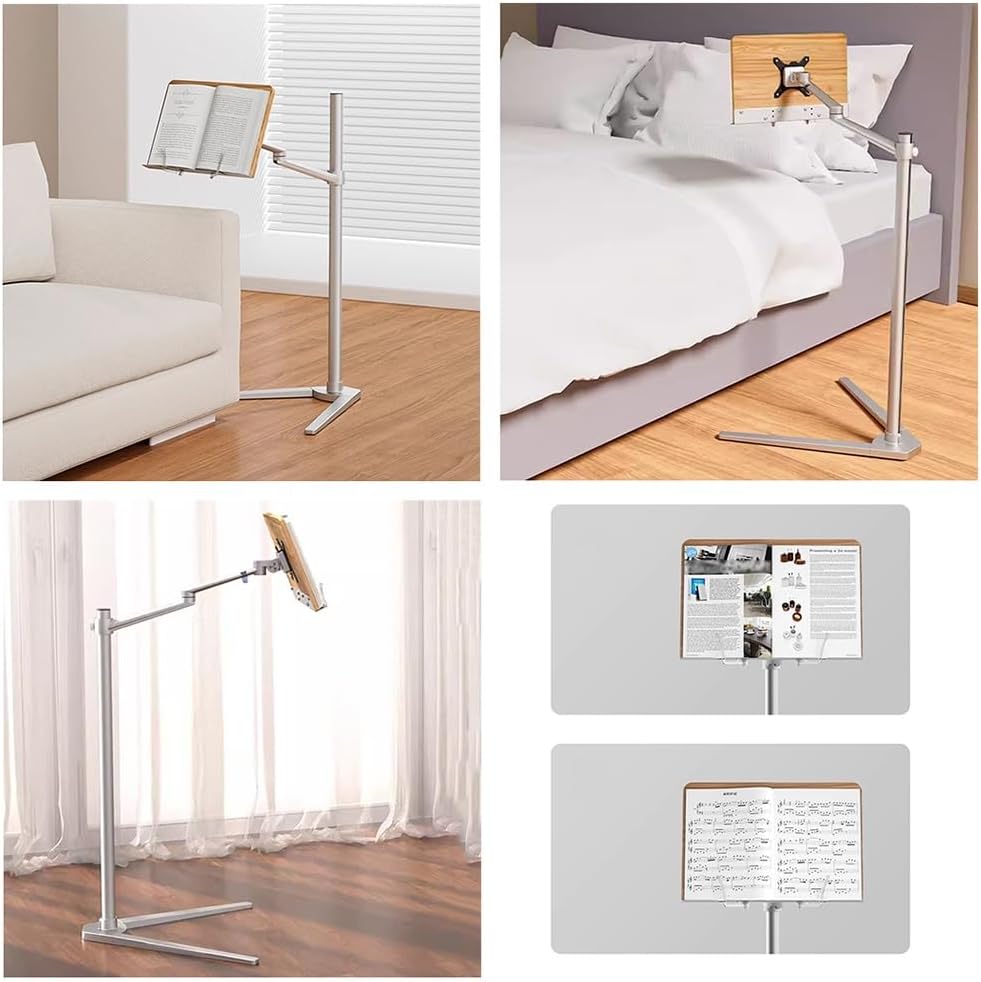 Adjustable Book Stand for Reading and Cooking Silver 53x90cm