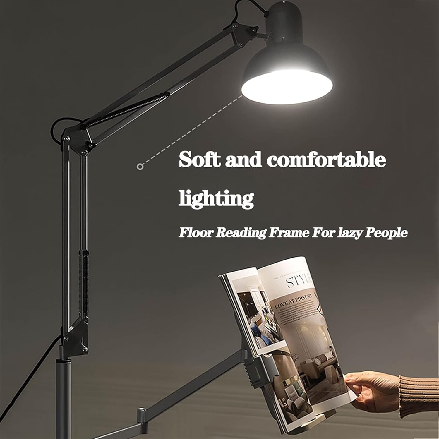 Adjustable Floor Bookstand with Lamp - 360 Rotating