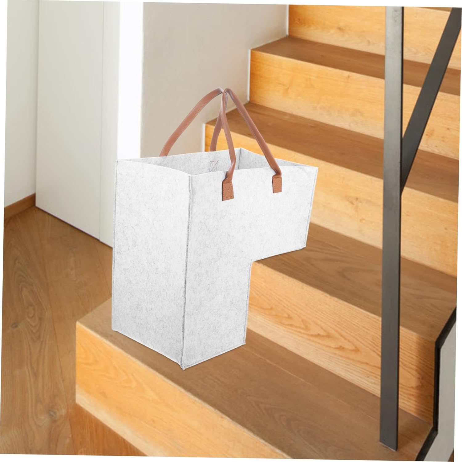 CAXUSD Foldable Stair Storage Basket Light Grey 20x12x14