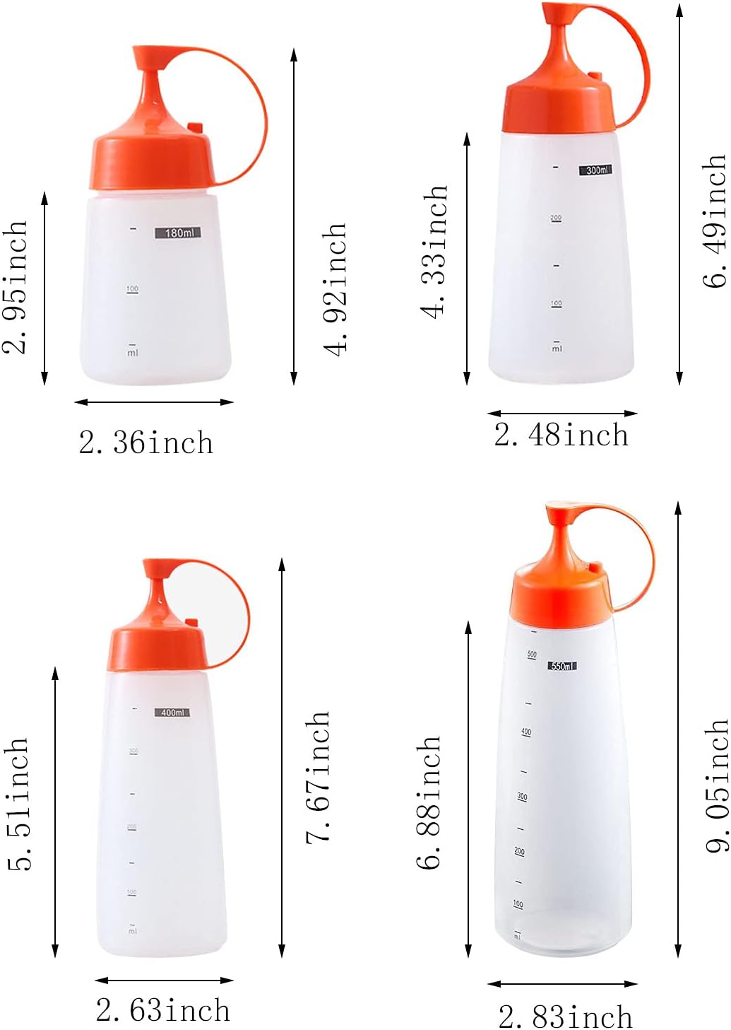 Condiment Squeeze Bottles Set 4 Pack Clear Plastic 1
