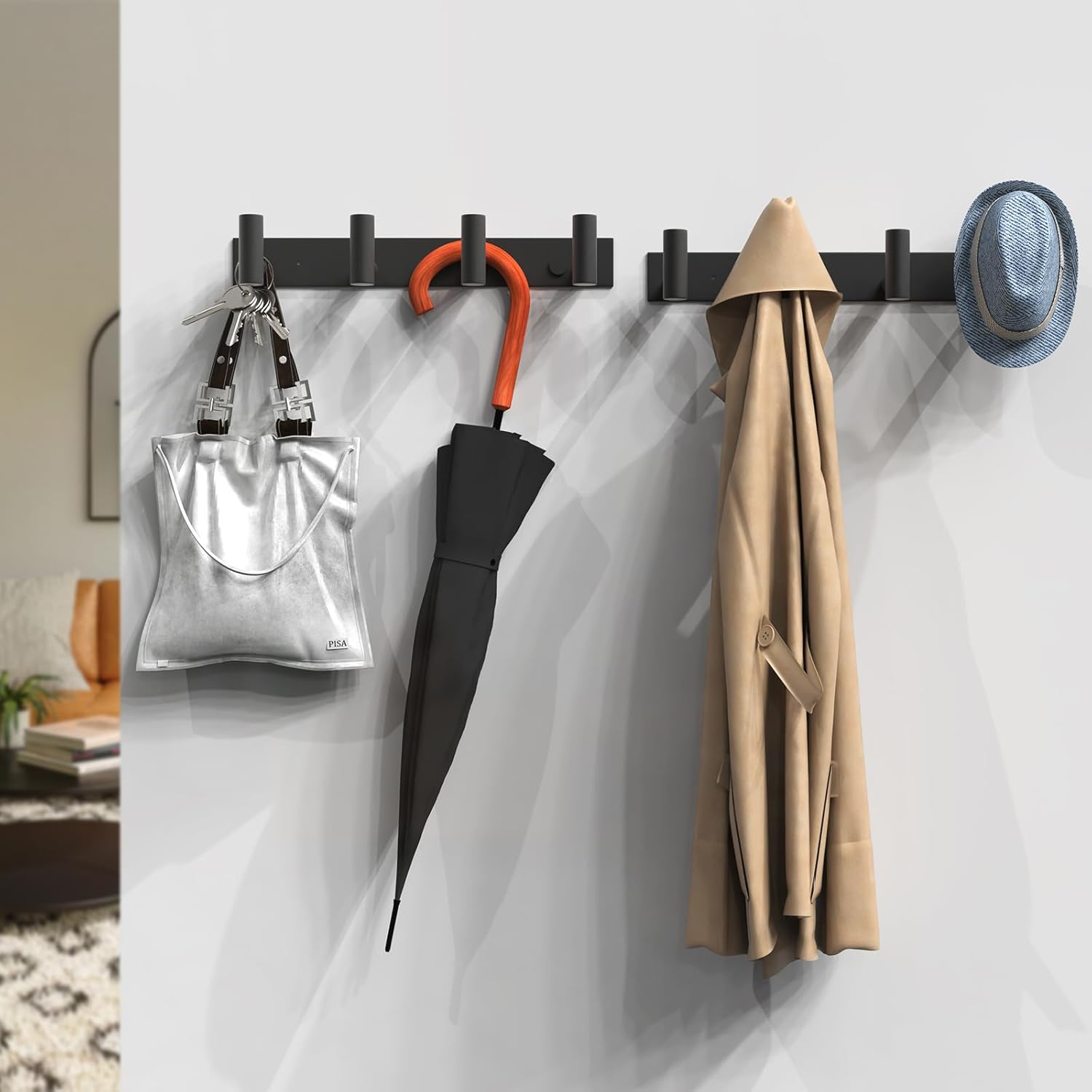 VAEHOLD 2PACK Black Hat and Coat Wall Mount Rack