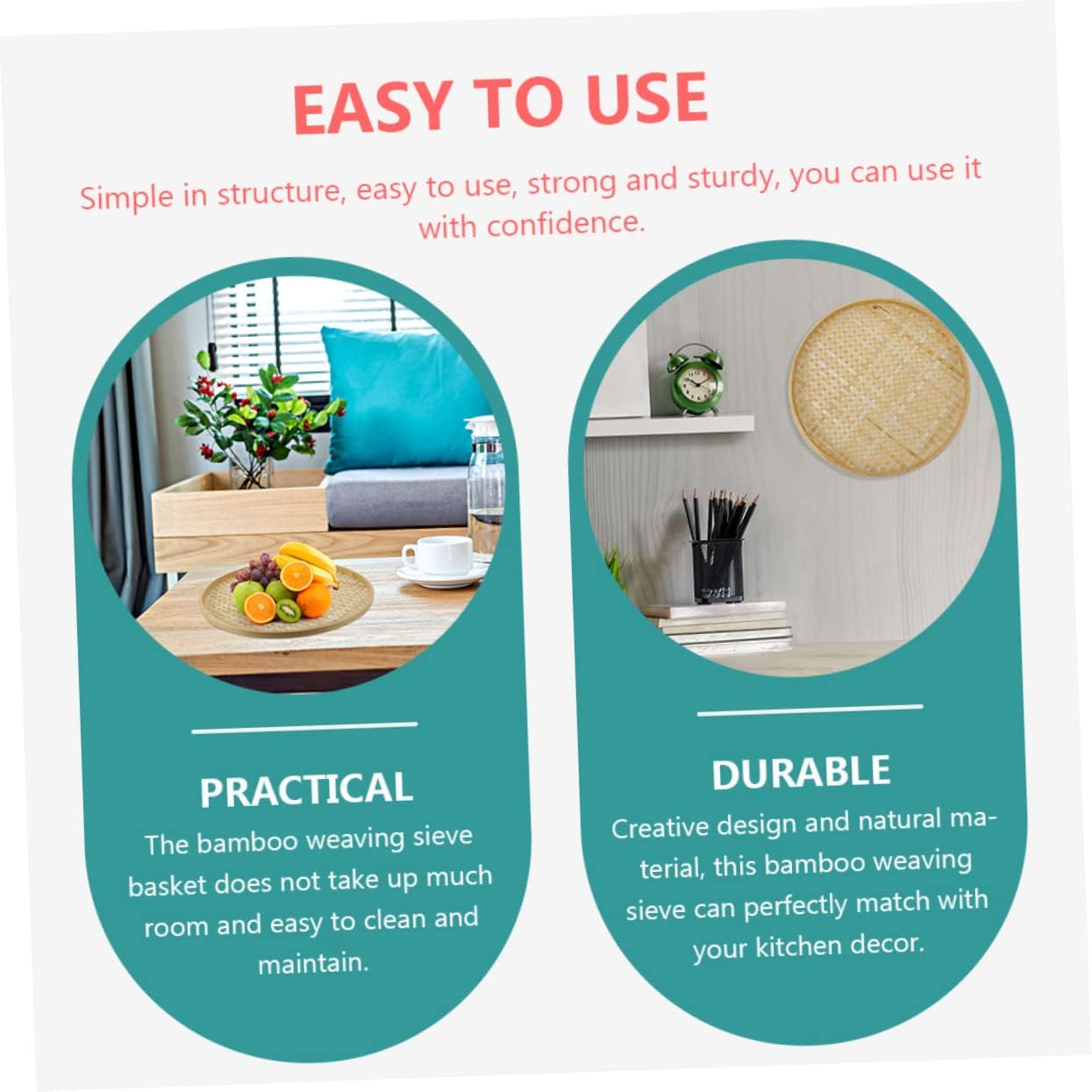 BEBEMOKO Bamboo Sieve Colander Storage Basket