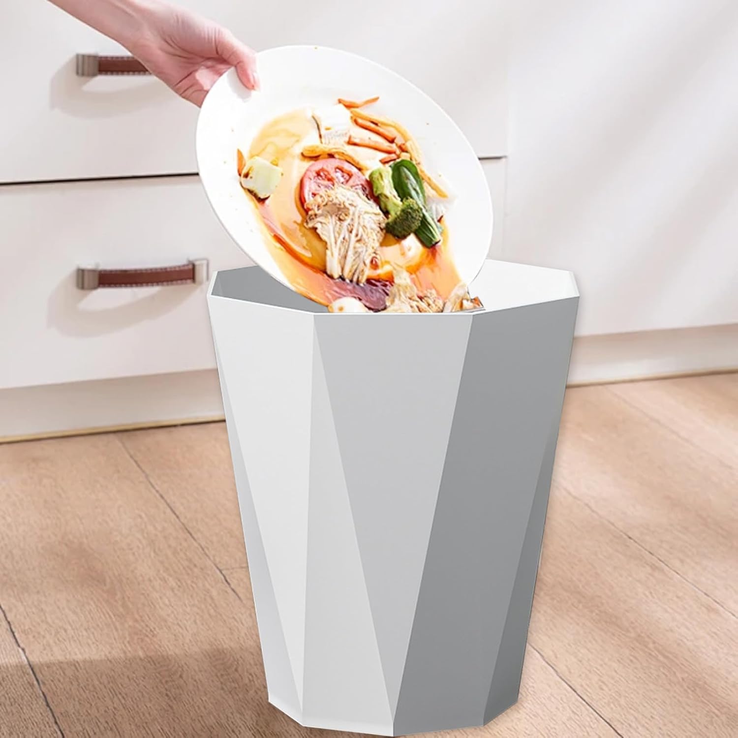 Compact Plastic Trash Can with Press Ring for Small Spaces