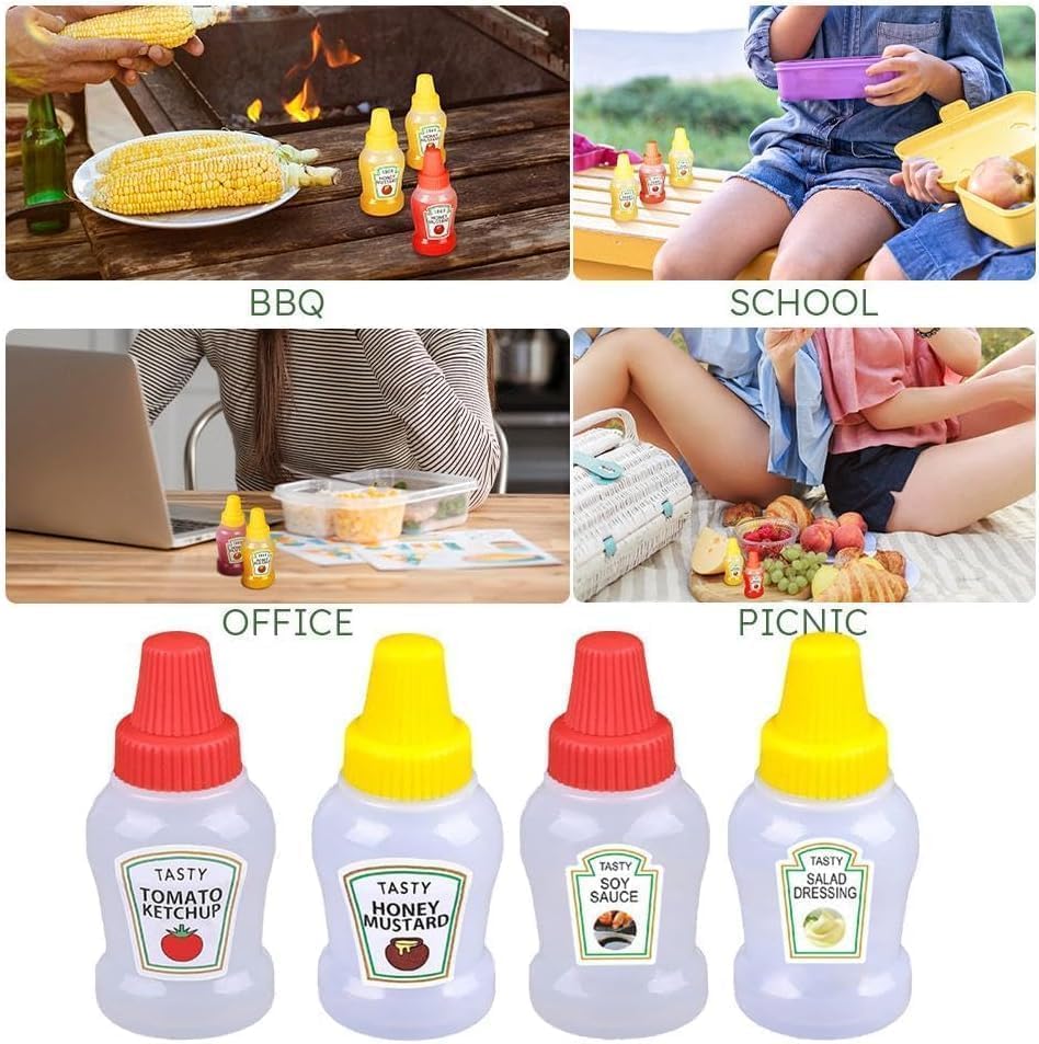 Sluswallow 4Pcs Mini Ketchup Bottles for Bento Box