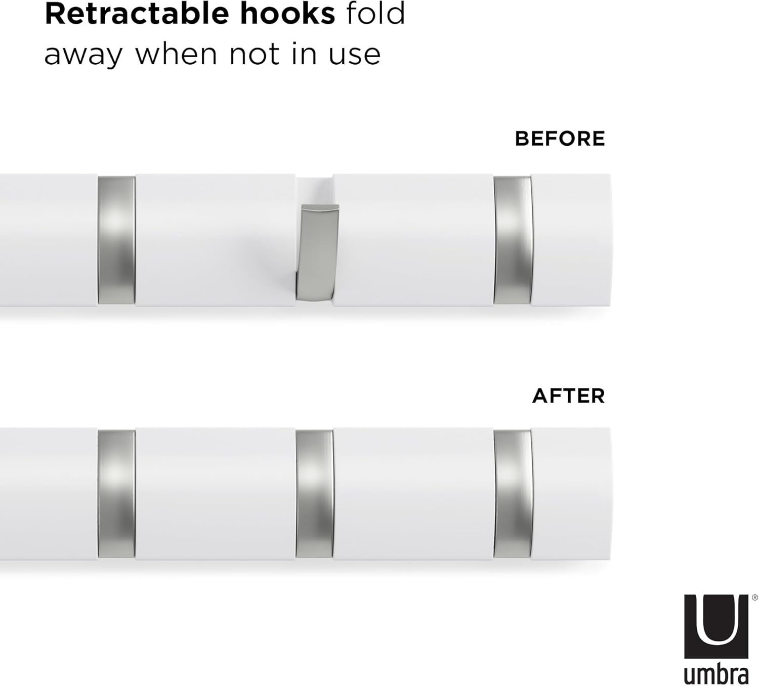 Umbra Flip Wall-Mounted Coat Rack Rail with 8 Hooks