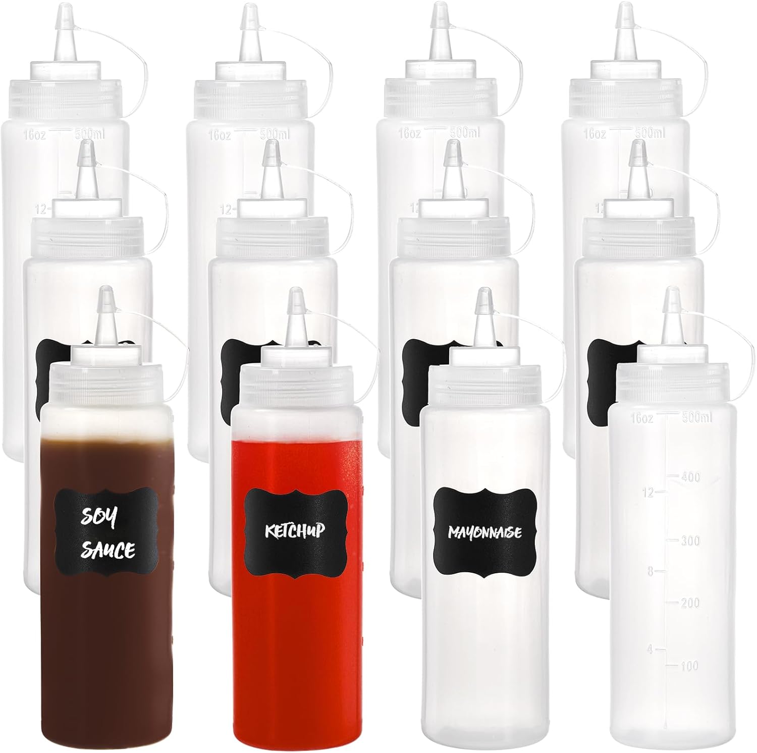 Kingrol 12 Pk Plastic Squeeze Bottles 16 oz