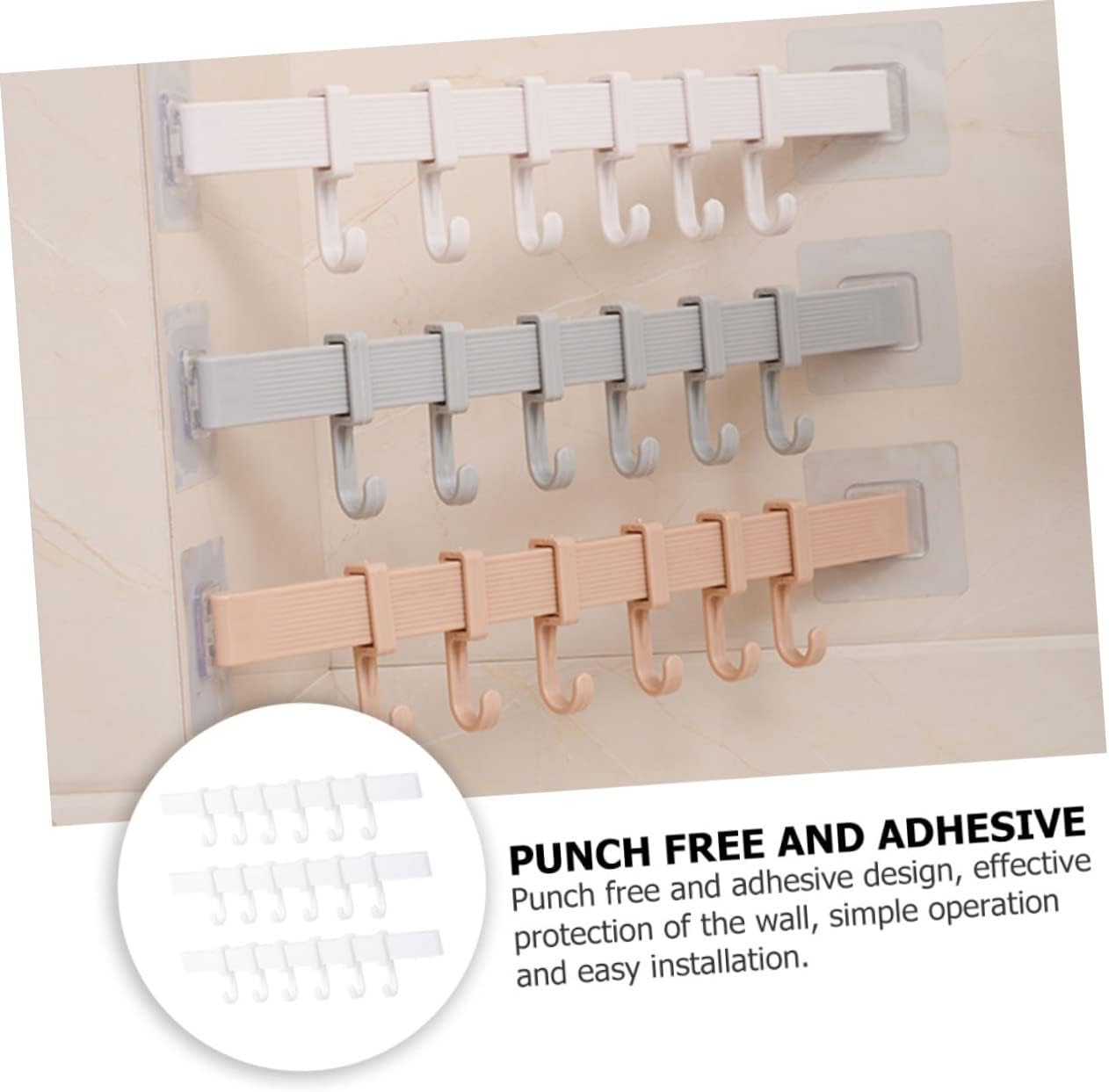 3Pcs Plastic Adhesive Hook Racks for Bathroom and Kitchen Storage