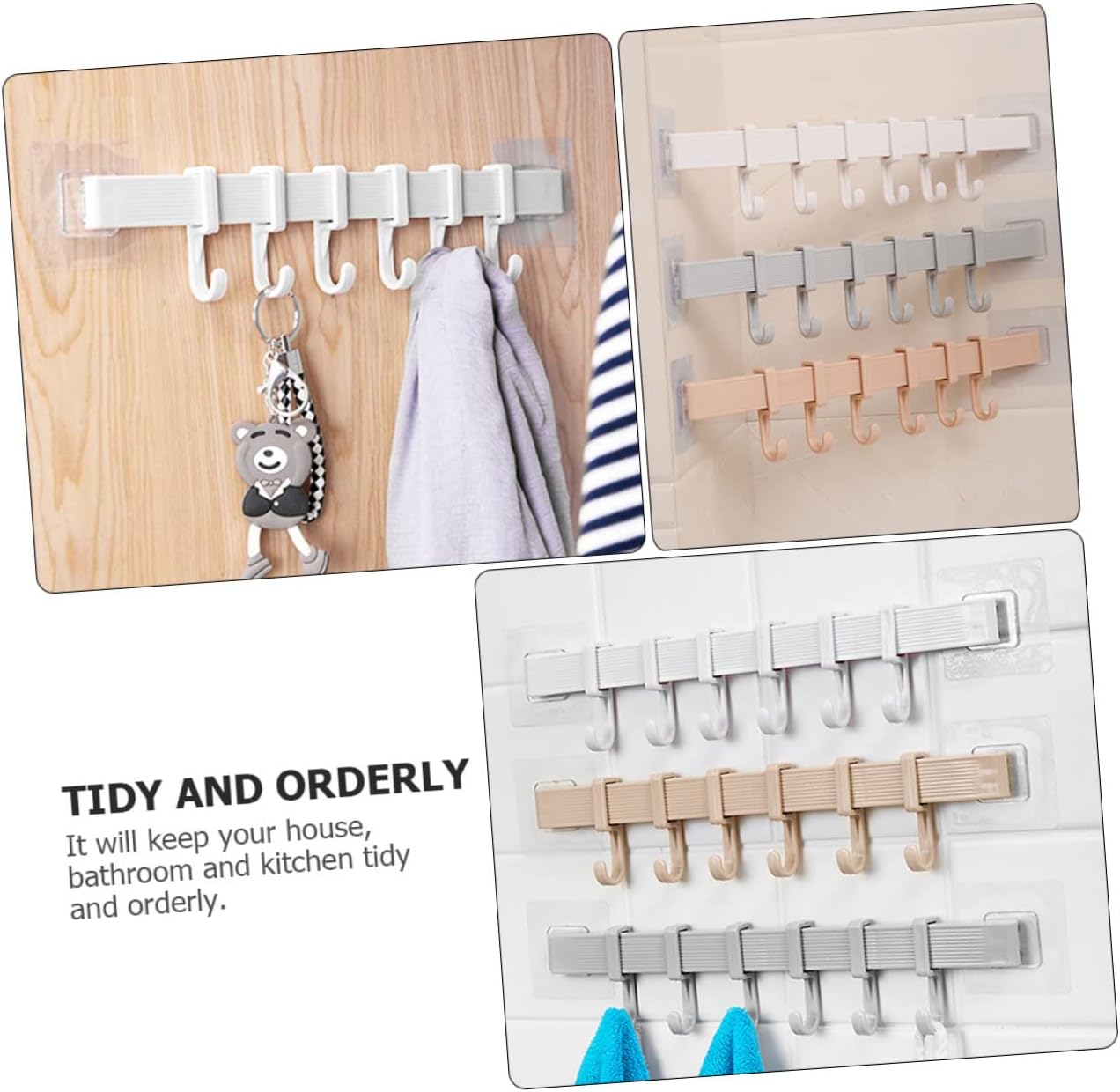 3Pcs Plastic Adhesive Hook Racks for Bathroom and Kitchen Storage
