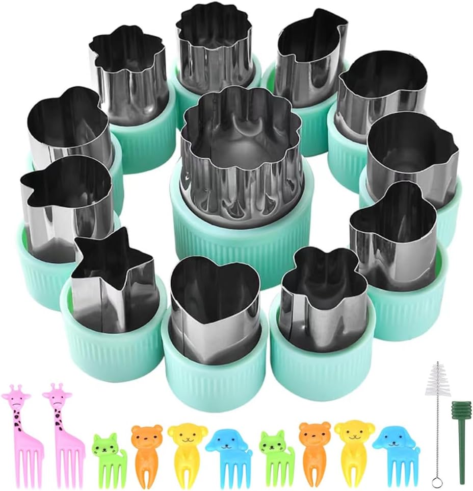 SKIDEC 12Pcs Vegetable Cutter Set with Kids Fruit Forks Green