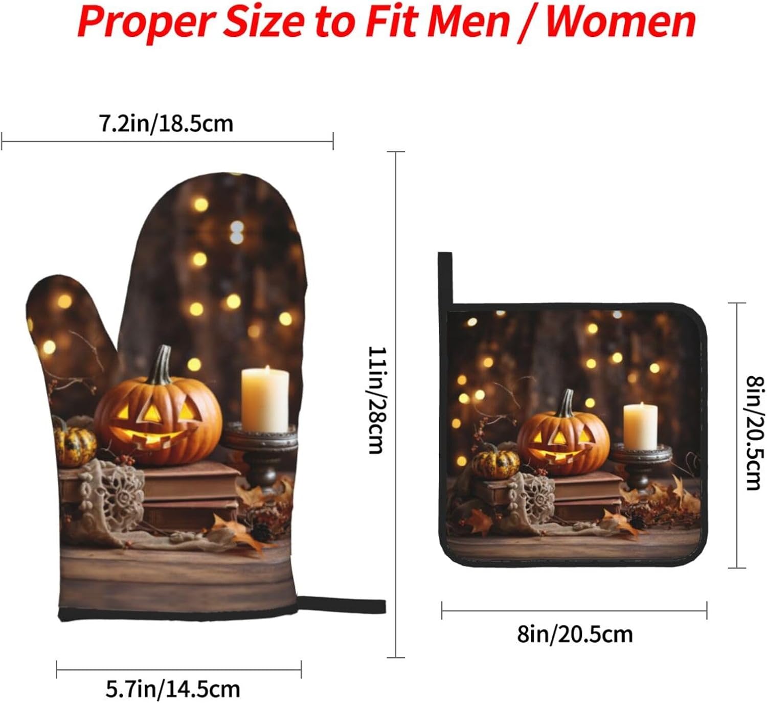 Halloween Pumpkin Print Oven Mitts 4pcs Set