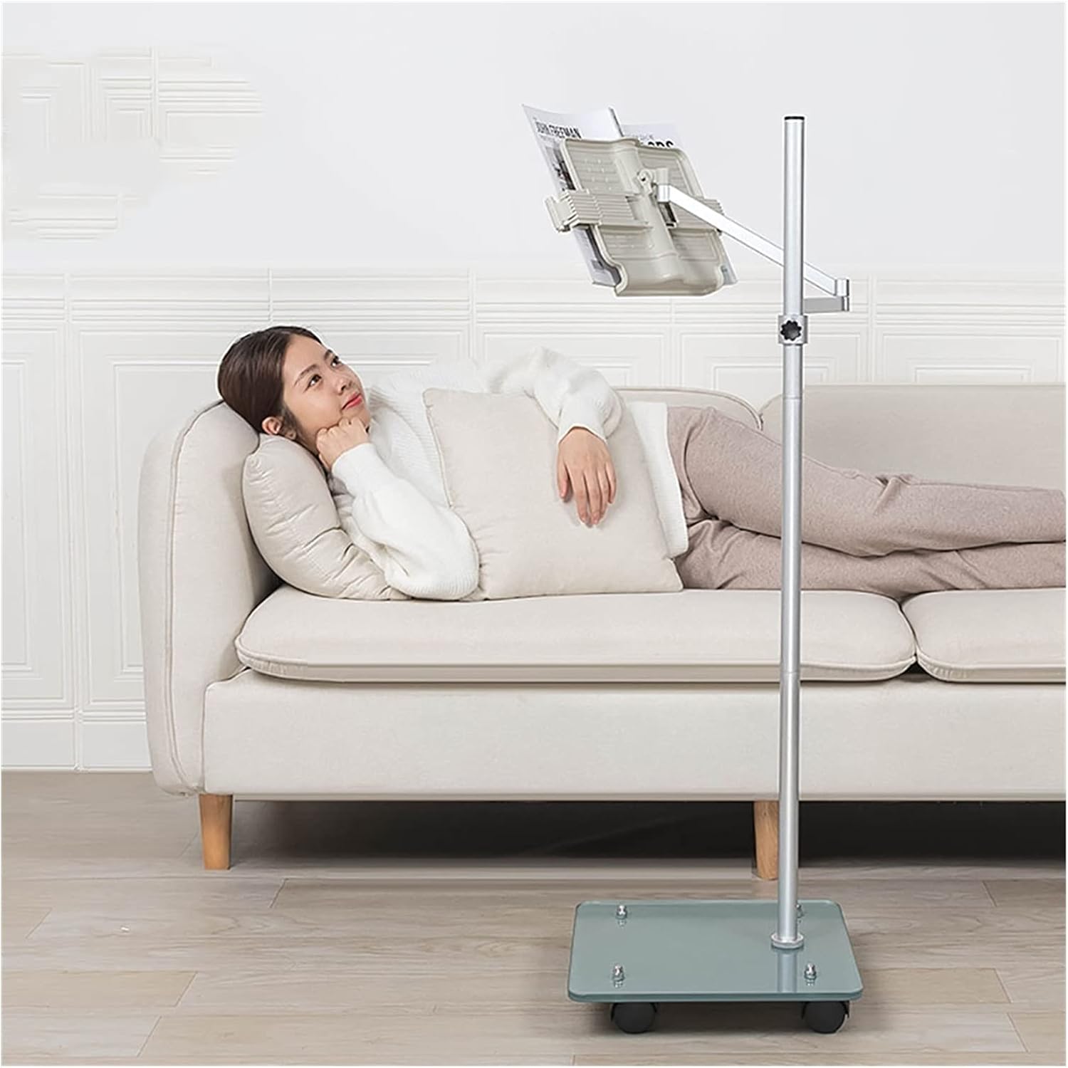 Yuidaaavzz Floor Bookstand with Lamp Foldable Reading Stand