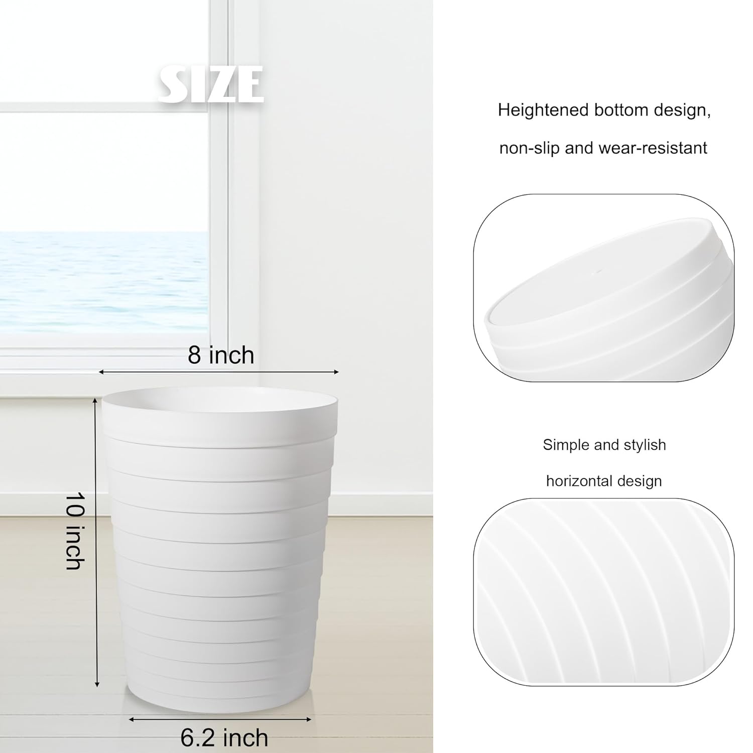 UUJOLY Small Trash Can Wastebasket White 1