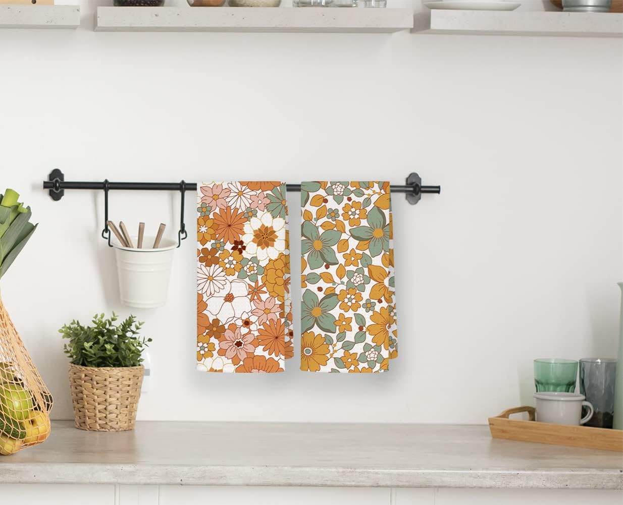 QODUNG Retro Floral Bath Towels Dishcloths Set of 2