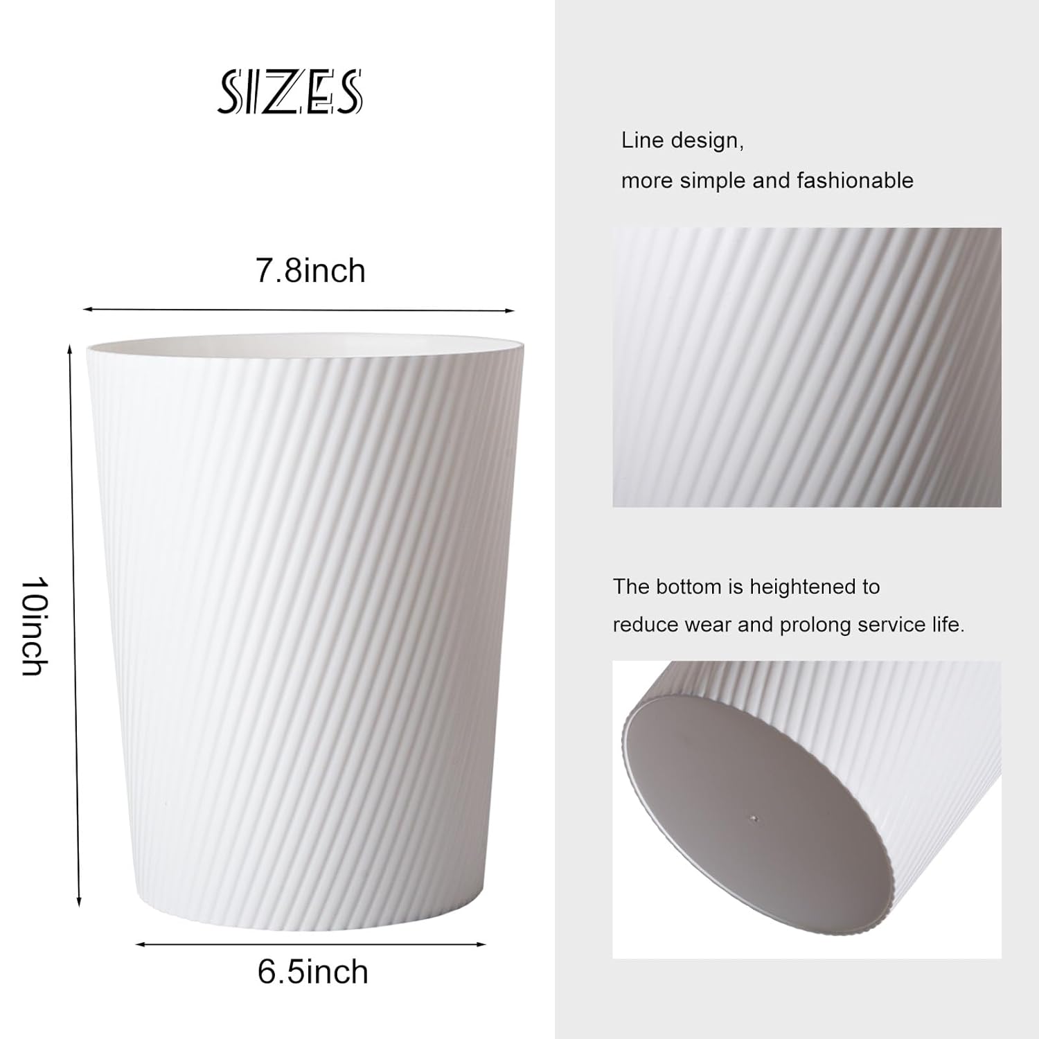 UUJOLY Small Trash Can Wastebasket White 1