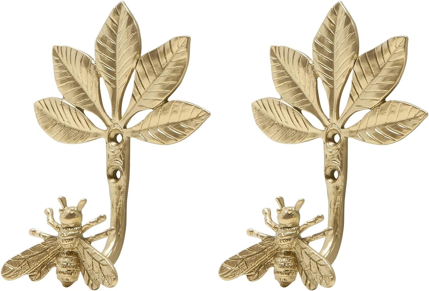 Soffee Design Gold Bee Leaf Wall Hooks Set of 2